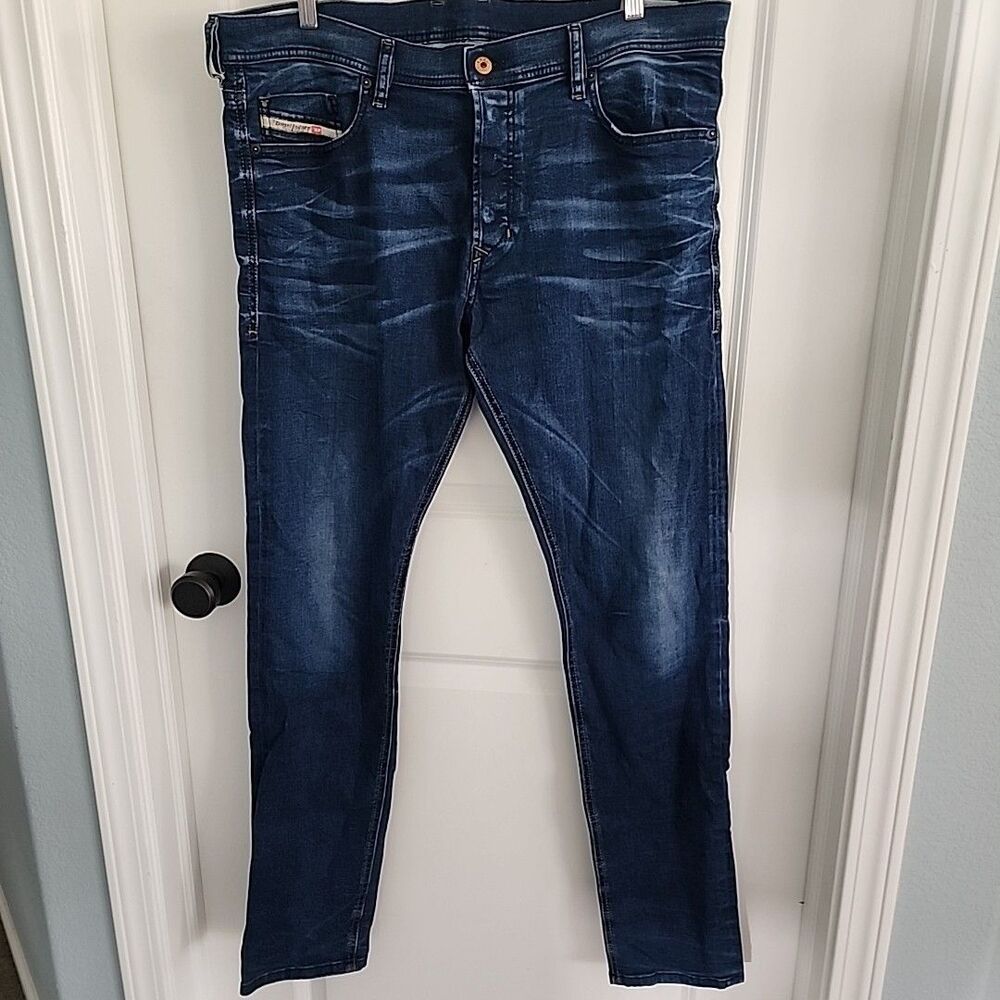 Diesel Tepphar Jeans Men 38x34 Blue Slim Carrot Stretch Dark Wash Button Fly